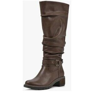 White Mountain Crammers Boots Women's 6.5 Brown Faux Leather Knee High Wide Calf
